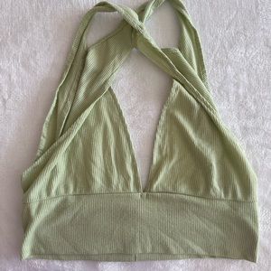 GREEN CRISS CROSS HALTER TOP